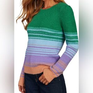 COLOR BLOCK GREEN MULTICOLORED RIB SWEATER, VCI COLLECTION DAYTON, SIZE XL